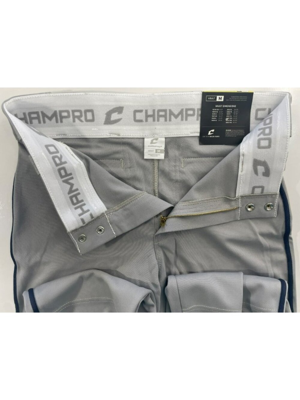 Champro Triple Crown Classic Cut Baseball Pants Gray Navy Piping Men's Sz M NWT - Picture 7 of 13